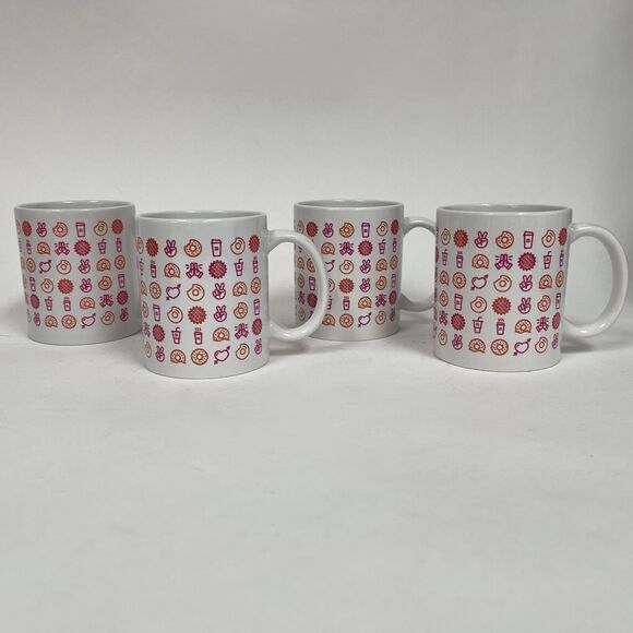 Dunkin Donuts Holiday Coffee Cups Mugs White Pink Orange Multicolor Lot of 4 - Picture 2 of 9